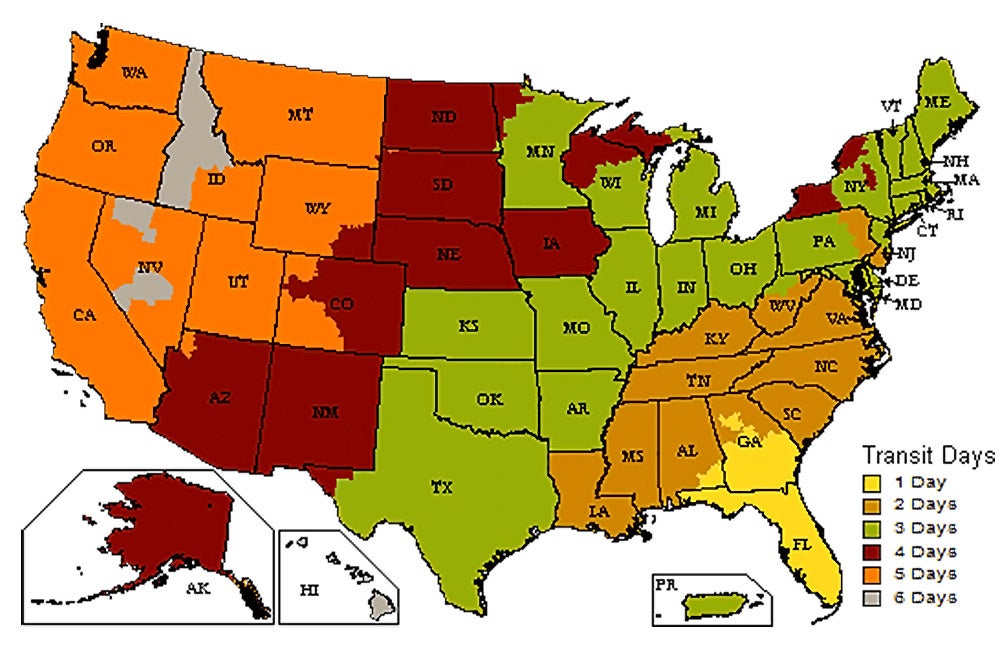 UPS Ground transit times map